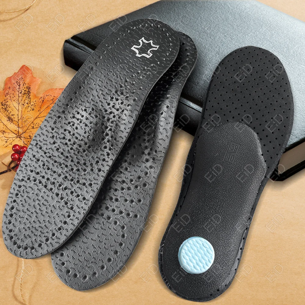EiD Unisex Leather Orthotic Flat Foot Shoe Insoles High Arch Support Orthopedic Pad for Correction OX Leg Health Foot Care Black