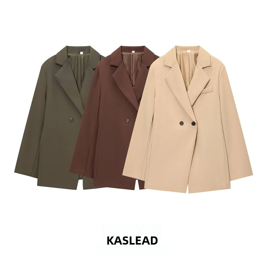 

KASLEAD Новый модный коврик Basic Sle Женский костюм-джат с разрезом Street Sle Long Sve Двубортный полиэстер...