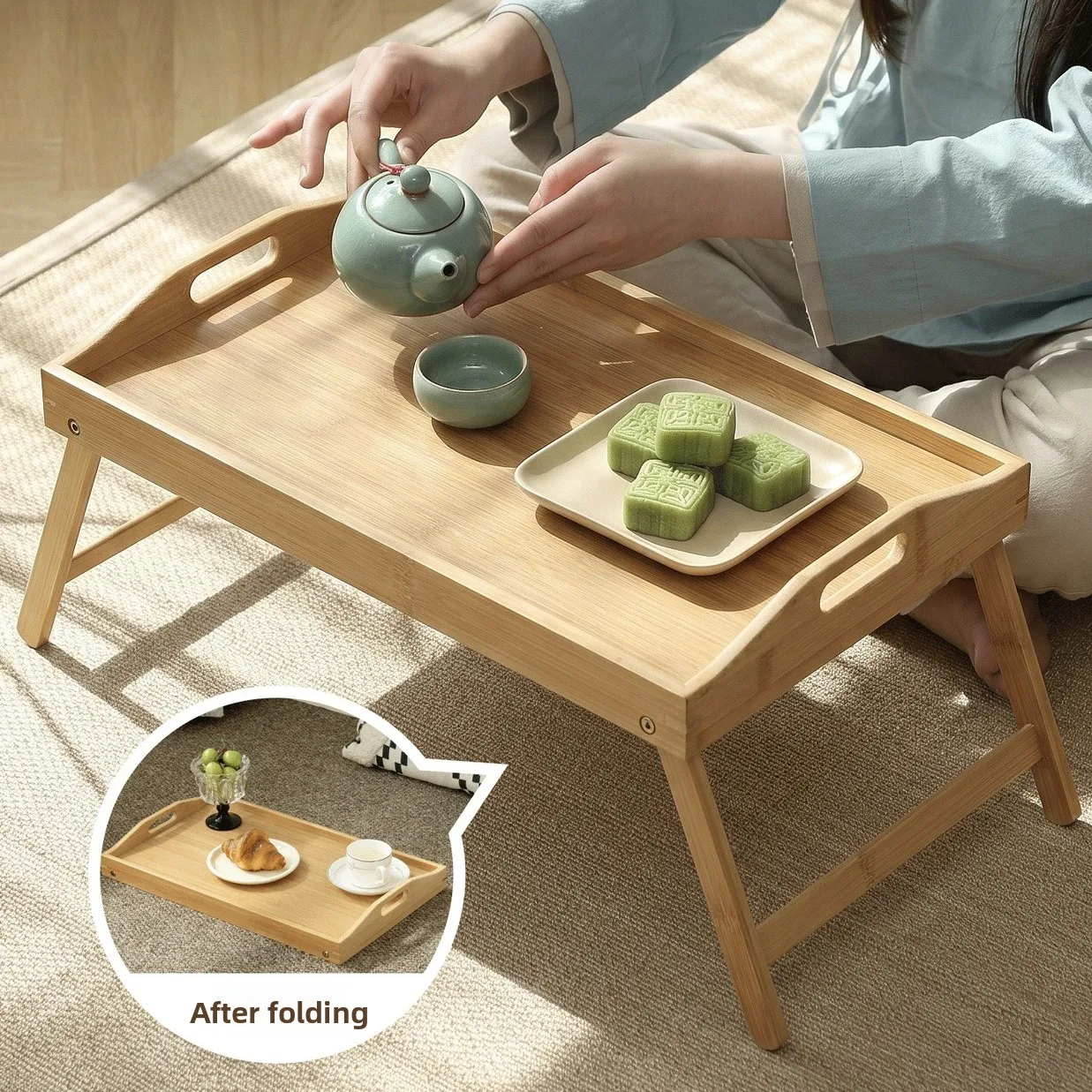 Foldable solid wood kang table bay window table tatami tea table Japanese kang table tea table coffee table living room
