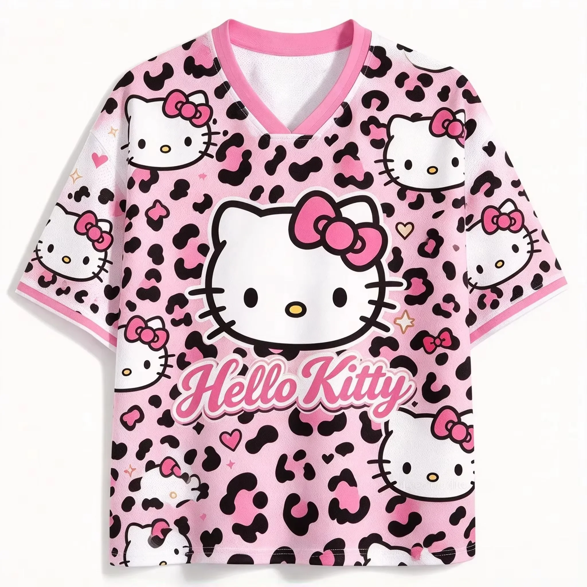 2026 3D V-Neck Mesh Jersey Popular Cute Styles Women Unisex T-shirt Y2K Casual Kawaii Cartoon Fan Family Matching