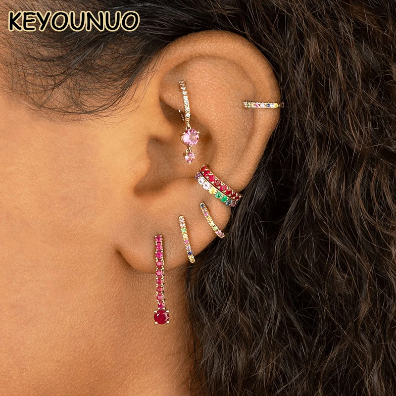 KEYOUNUO Gold Filled Hoop Earrings For Women Round Red Zircon Piercing Colorful CZ Earrings Fashion Party Jewelry Wholesale