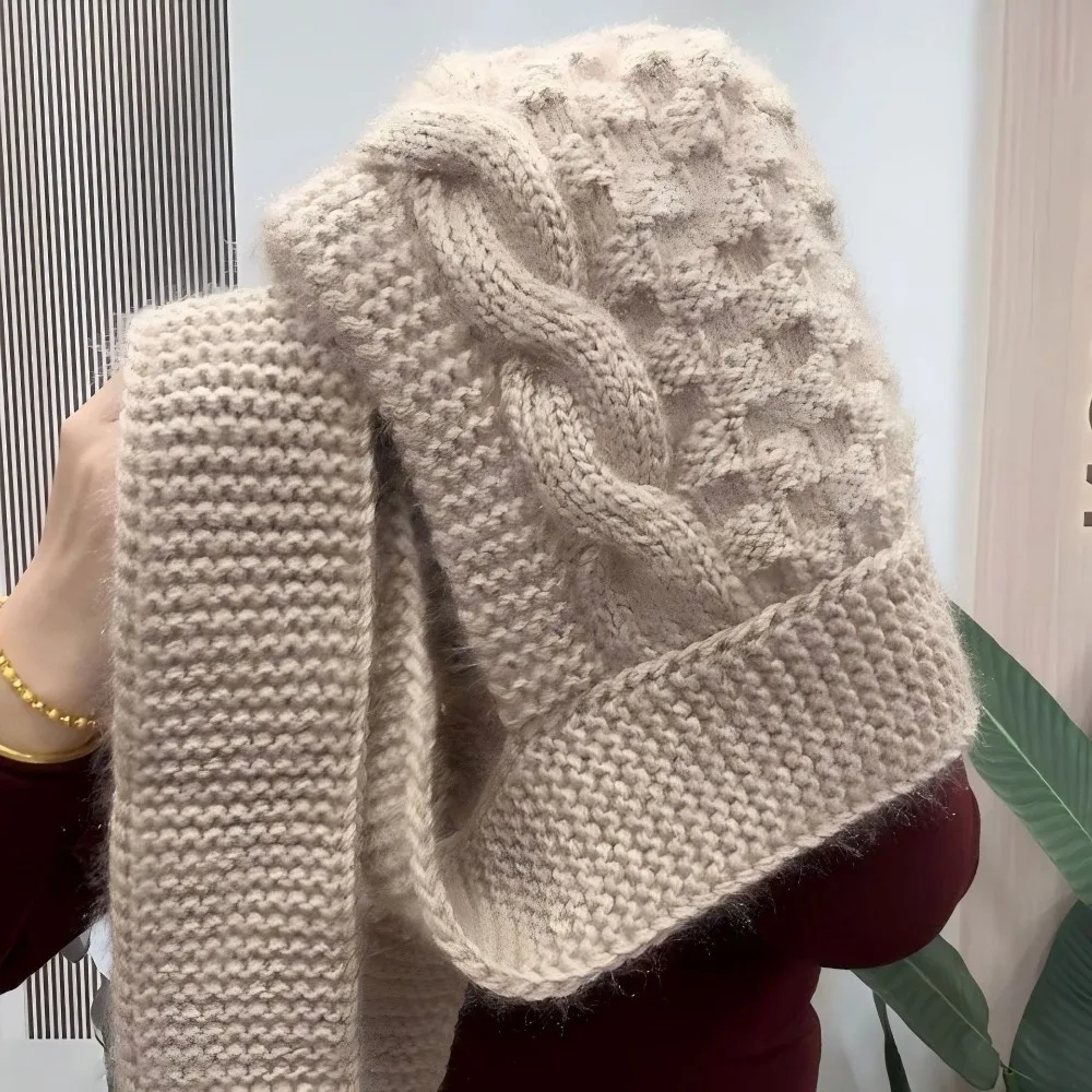 Fox Ears 2-in-1 Hooded Scarf for Women Windproof Ear Protection Hat Scarf Keep Warm Soft Winter Scarf Autumn Winter