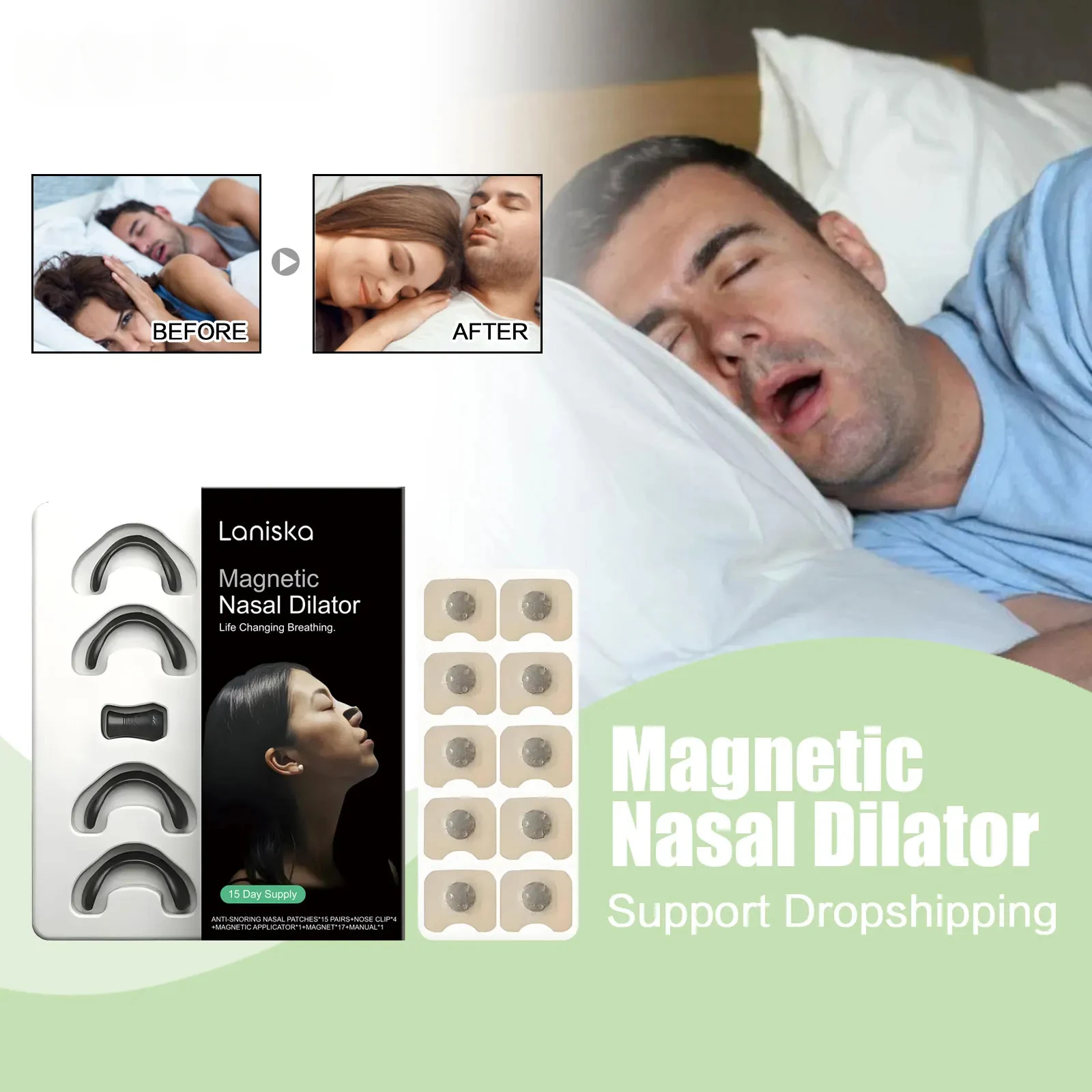 

Magnetic Nasal Dilator Kit Relieve Stuffy Nose Breathe Strips Increase Oxygen Intake Stop Snoring Promote Deep Sleep Aid Patch