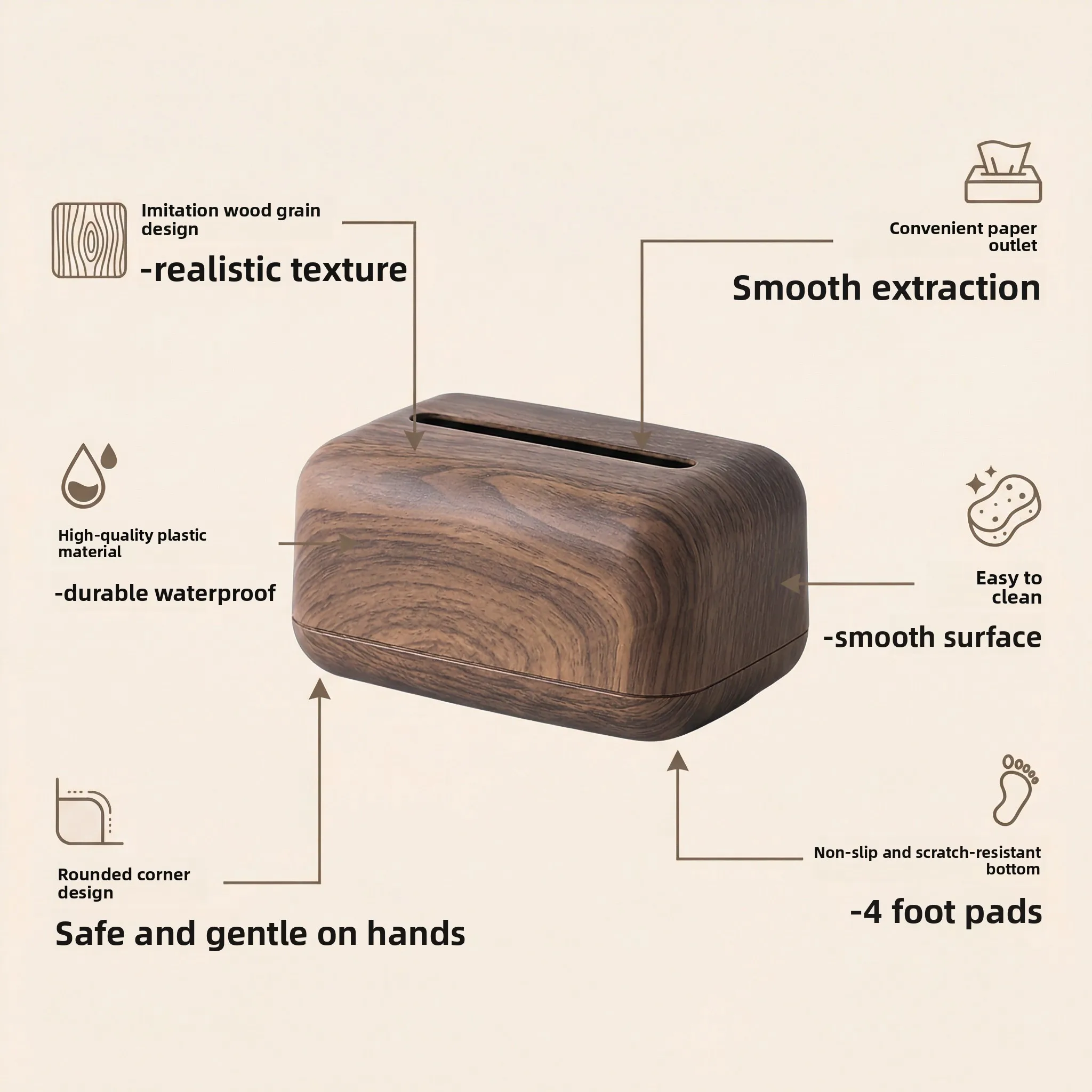 Vintage Faux Wood Plastic Tissue Box Cover Chinese Desktop Napkin Dispenser Home Restaurant Decor Christmas Halloween Gift view 6