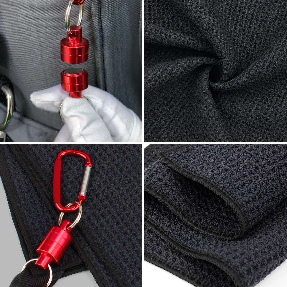 15.7x15.7 Inch Black Golf Cleaning Towel With Magnet Hook Microfiber Supplies