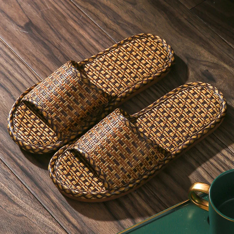 women and men Slippers non-slip home rattan grass indoor couple home men and women spring and summer bamboo woven sandals