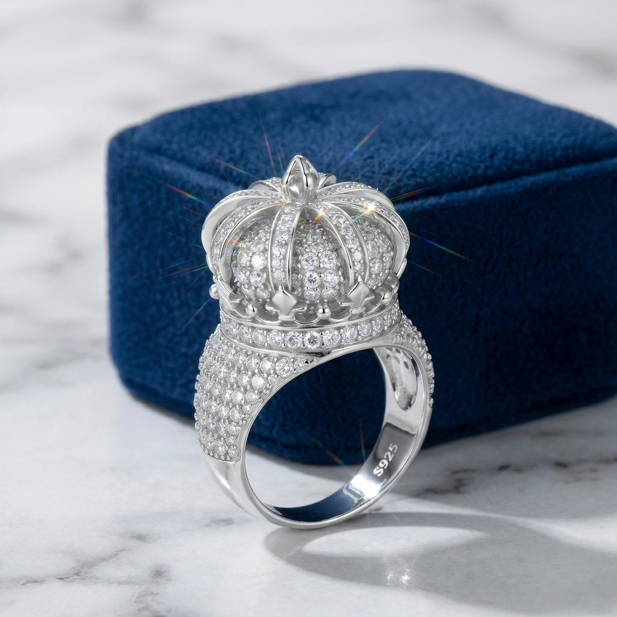 

Мужское кольцо в стиле хип-хоп с короной льва и муассанитом, цвет D, VVS1, сертификат GRA, с инкрустацией Ice Pave, серебро 925 пробы, ювелирное украшение для вечеринок