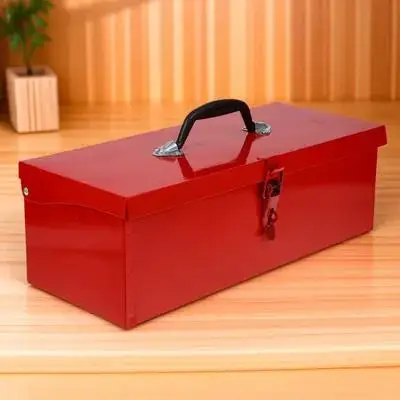

1Pcs Red Metal Toolbox Portable Lightweight Shock Resistant Tool Storage Box for Home Workshop Garage Use High Strength Iron