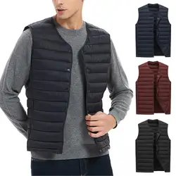 Men Down Vest Man Clothing Ultra Light Down Waistcoat Portable Padded Sleeveless Coat Man Winter Round Collar Warm Liner Jackets