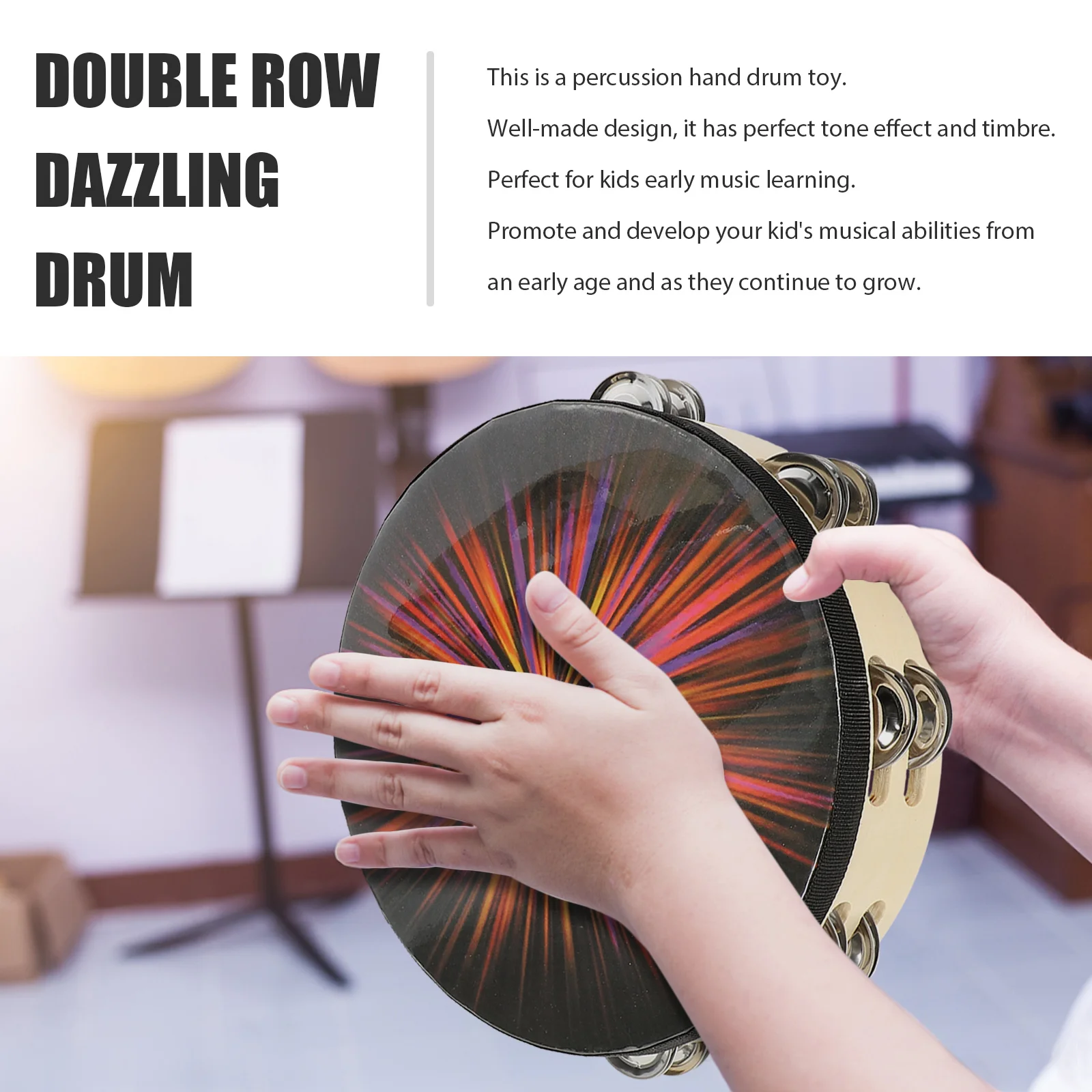 

2 шт. разноцветных детских двухрядных ручных барабанов, утолщенные, яркие, прочные, для детей