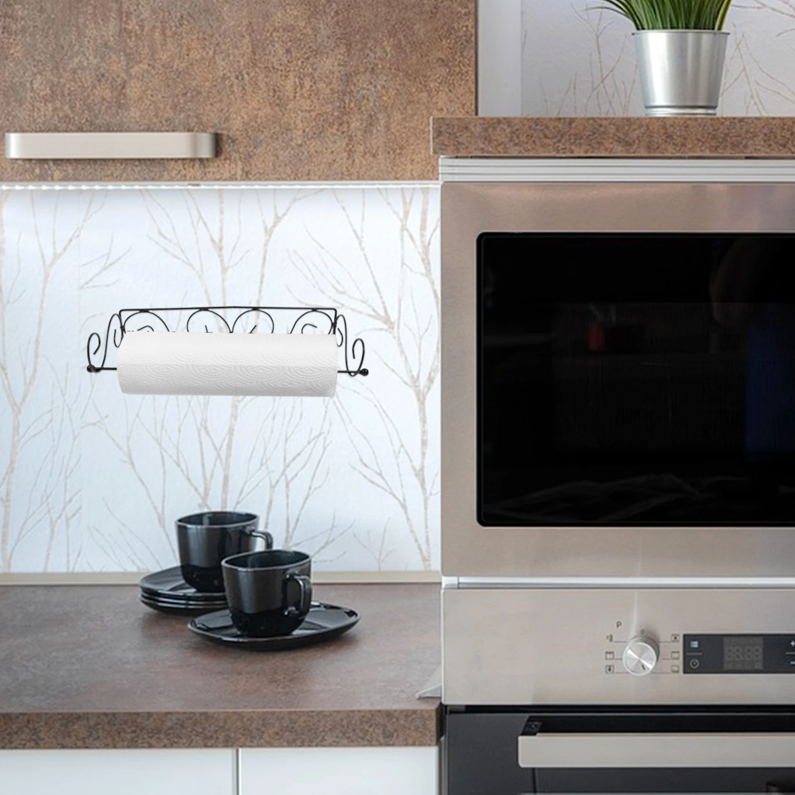 

Iron Paper Towel Holder Wall Mount Wrought Decorative Hanging Bathroom Kitchen Storage Black Color Metal Roll St