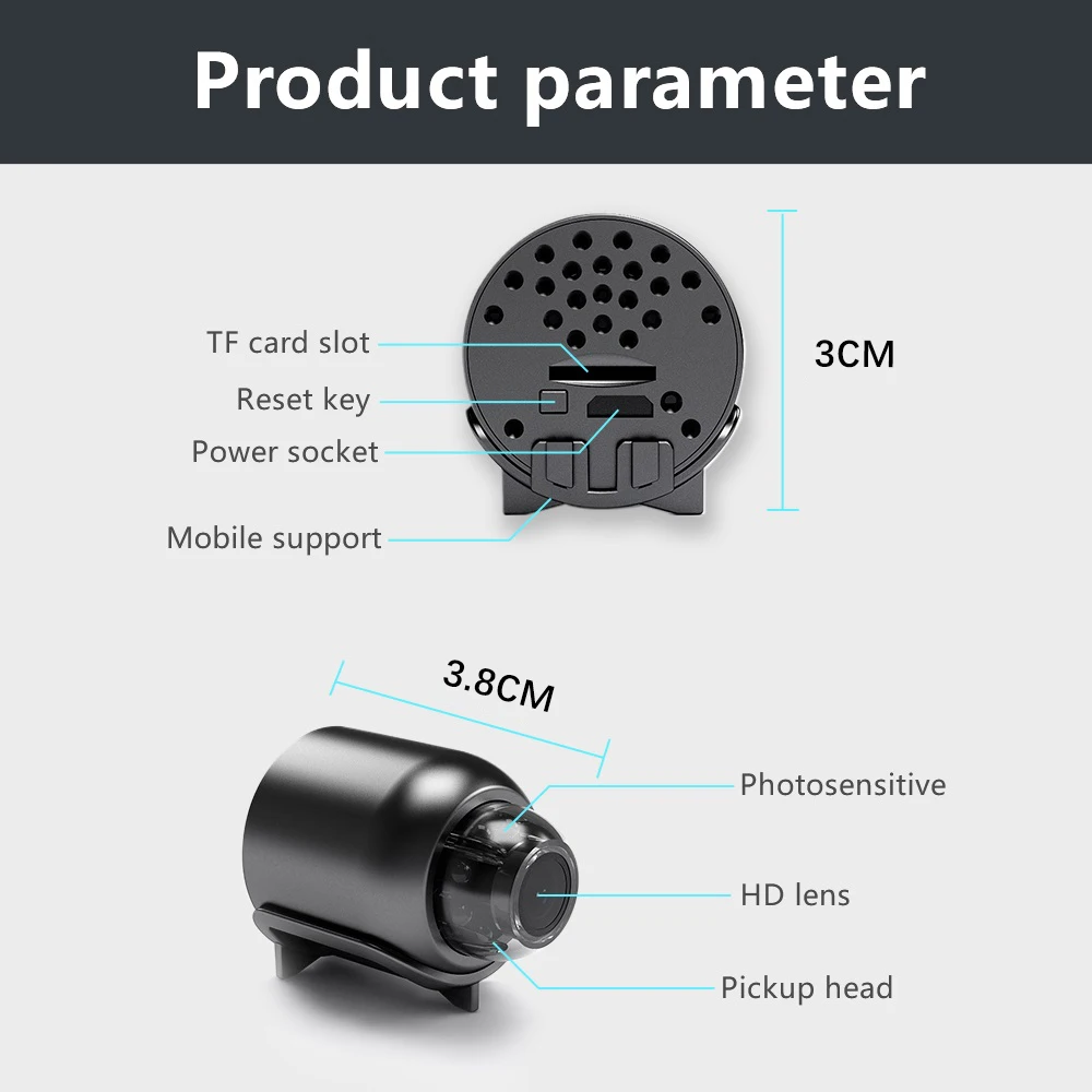 Mini Câmera Sem Fio WiFi 1080P Monitoramento Interno Do Carro Segurança Visão Noturna Câmera De Detecção De Movimento Monitor Do Bebê Câmera IP