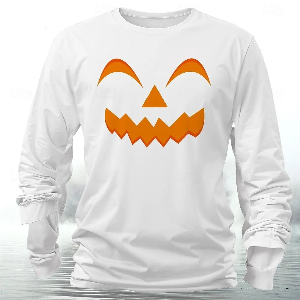 Halloween Grimace Pumpkin Shaped T-shirt Men\'s Cotton Shirt Classic Casual Long Sleeve Tee Spring Fall Fashion Designer Clothing