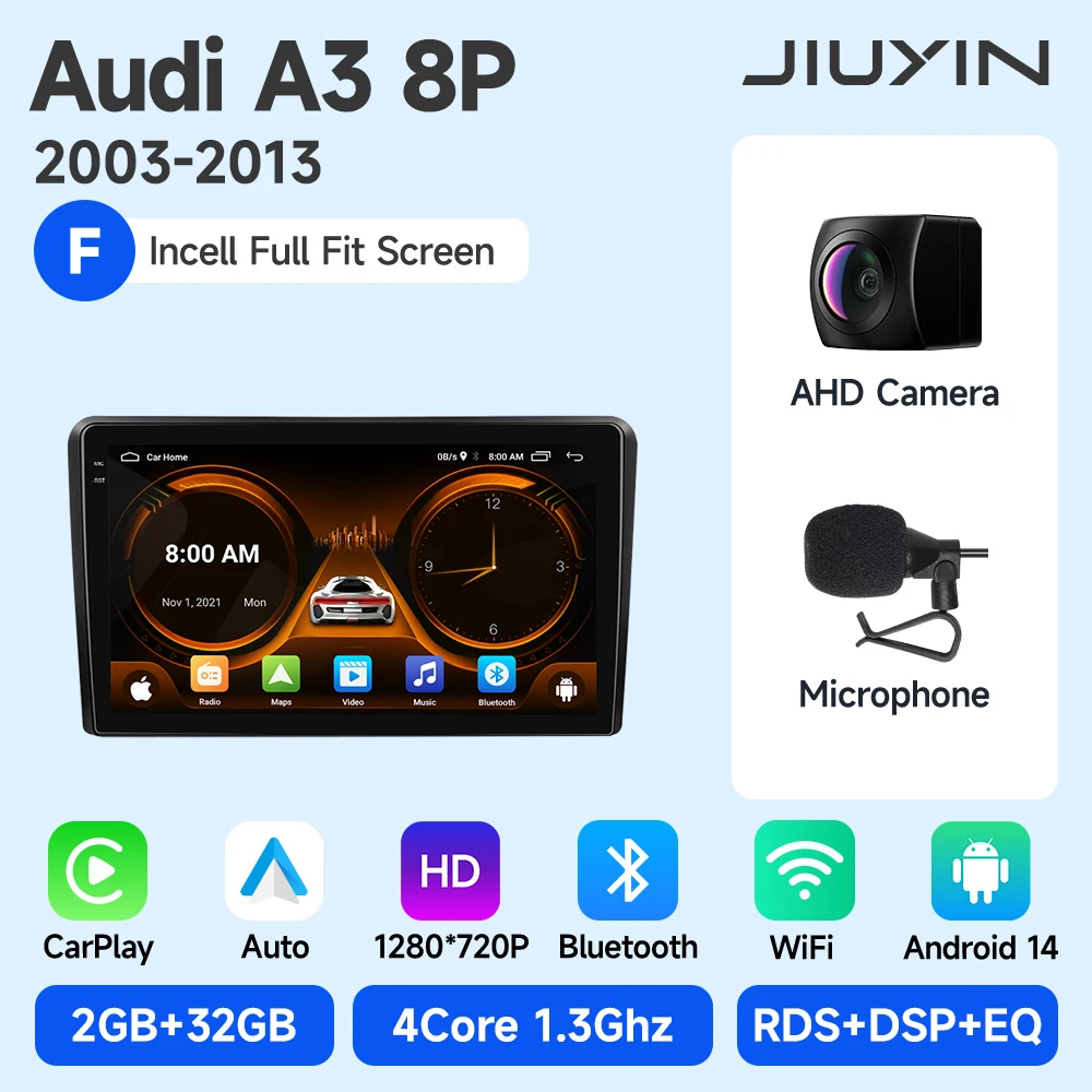 JIUYIN AI Voice Draadloze CarPlay Android Auto Radio Voor Audi A3 8P 2003-2013 4G Auto multimedia GPS 2din autoradio