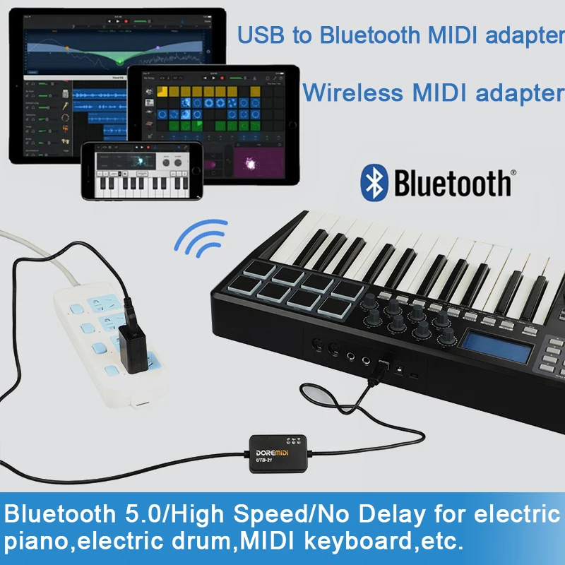 DOREMiDi Music Editor Wireless Bluetooth MIDI Adapter MIDI Adapter MIDI-USB To Wireless Bluetooth MIDI Adapter MIDI Cable MIDI