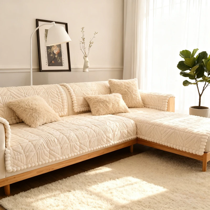 

Сплошной цветной плюшевый коврик для дивана для гостиной, скандинавский зимний теплый угловой L, чехол для дивана, полотенца, нескользящая защита для домашнего дивана