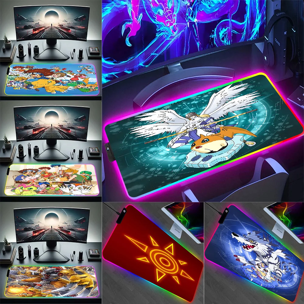 

Anime D-Digimons RGB Pc Gamer Keyboard Mouse Pad Mousepad LED Glowing Mouse Mats Rubber Gaming Computer Mausepad