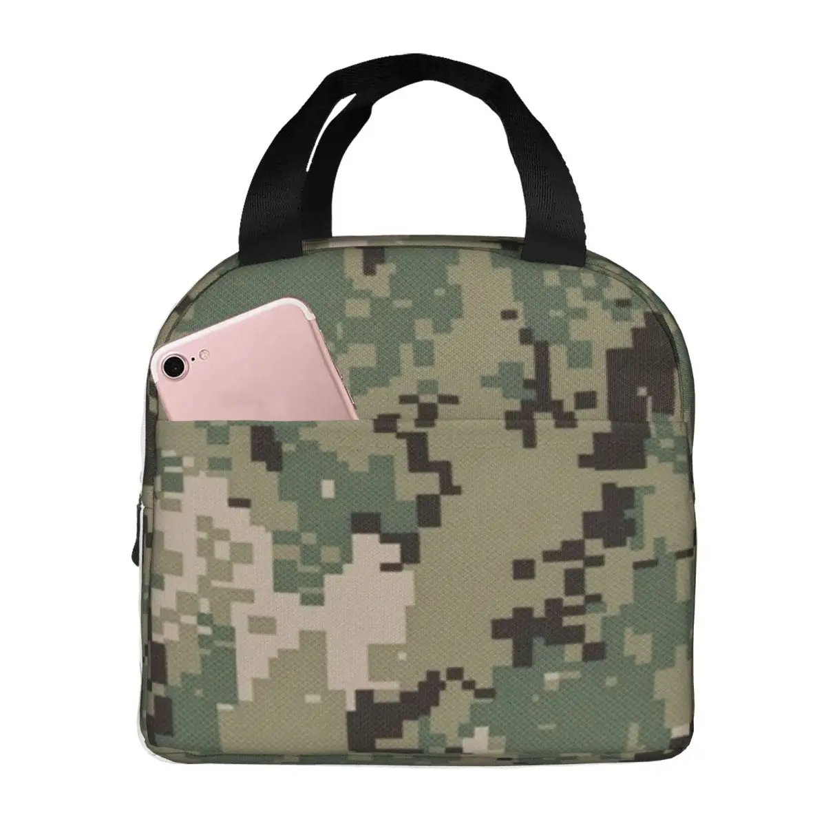 NWU Green Digital Camo Camouflage Lunch Bag Women Warm Cooler Insulated Lunch Box for Office