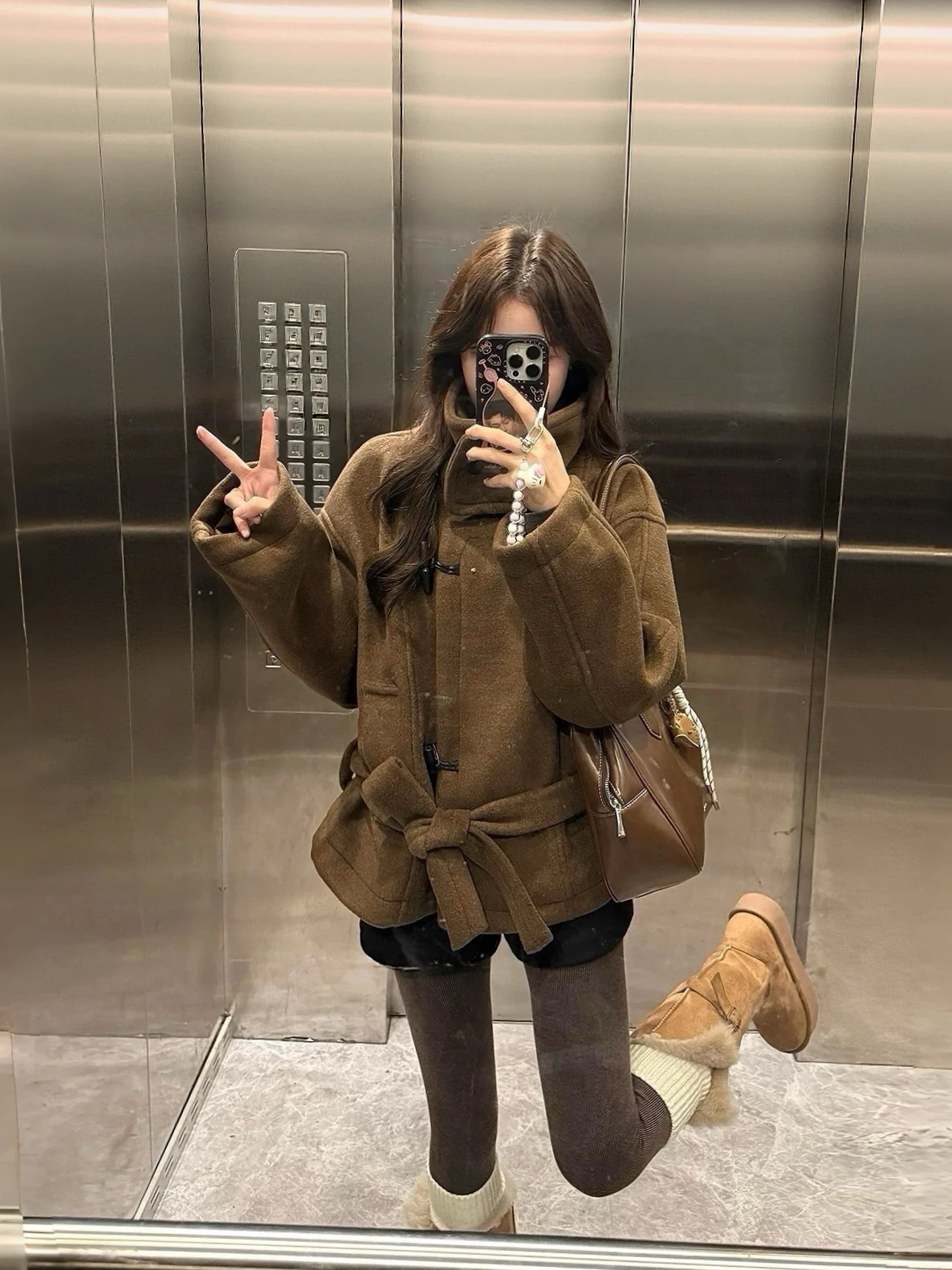 

Korean Sle High Collar Double Sided Woolen Coat Women's Autumn Winter Thiened Design Aosphere Small ence Tweed Coat