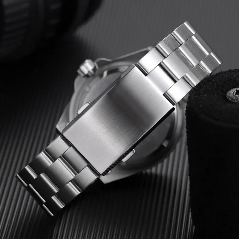 Stainless Steel Extended Folding Solid Watch Buckle 18mm 20mm 22mm Watchband Silver Black Clasp Double Push Safety Milled Button