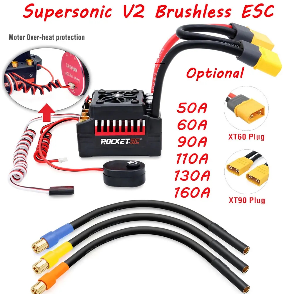 

Supersonic V2 RC ESC Brushless 50A 60A 90A 110A 130A 160A Electronic Speed Controller for 1/7 1/8 1/10 RC Car Buggy Truck Parts