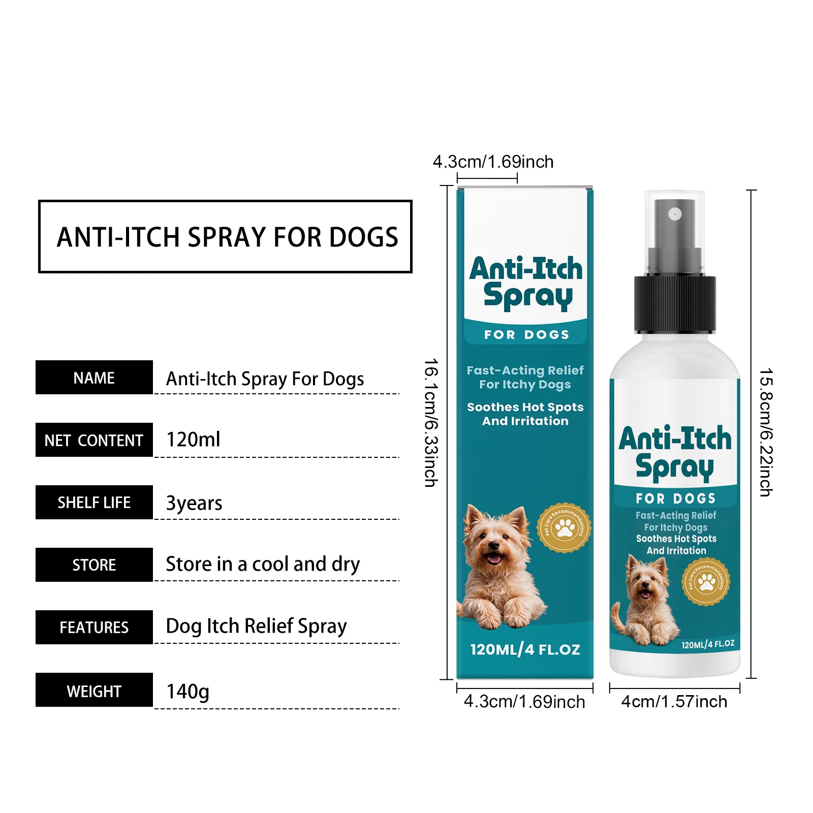 Hundespray gegen Juckreiz, sanft beruhigt gereizte Haut, lindert Juckreiz und Beschwerden, sicher und natürlich für Hunde jeden Alters, Hautpflegespray 120ml – Detail 8