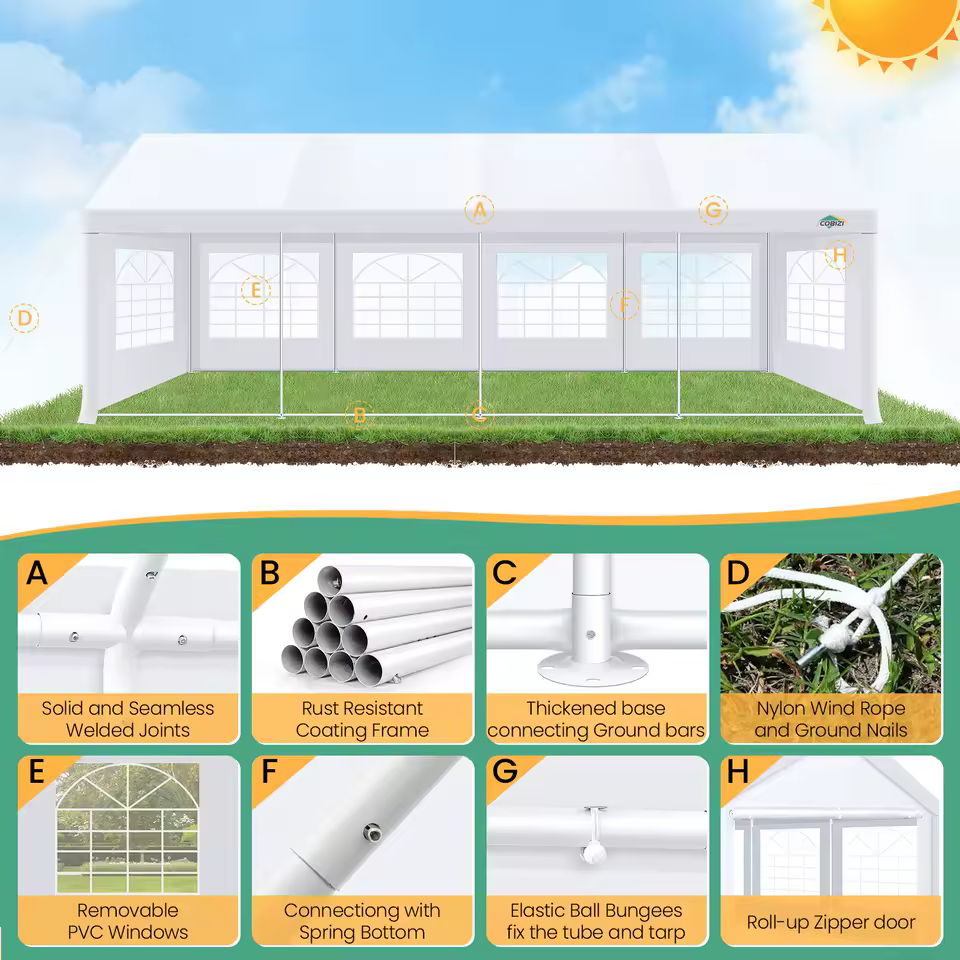 13x26 Party Tent Heavy Duty, 13x26 Tent with Removable Sidewalls & Built-in Sandbags, Wedding Tent, Easy to Set up, UV 50+, - AliExpress