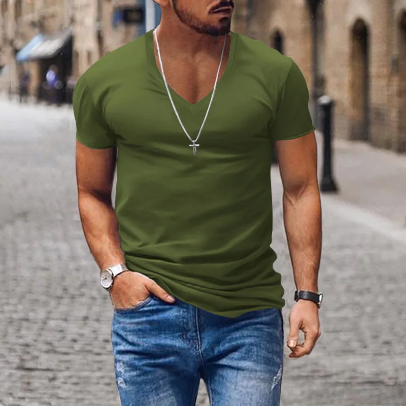 Tops Tees V Neck Short Sleeve Slim Fit T-shirt Men Casual Summer T Shirt  Short Sleeve T Shirt Men\'s