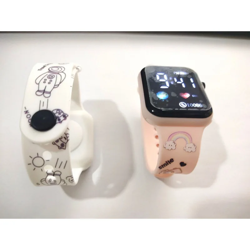 New Children's Watches Cartoon Printing Button LED Watch Fashion Personality Square Kids Electronic Digital Watches Boys Girls