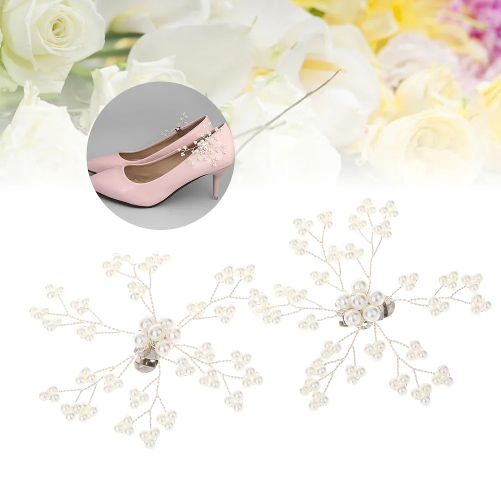 مشبك إبزيم حذاء لؤلؤي مصنوع من خليط معدني أبيض أنيق يمكنك صنعه بنفسك لأحذية الزفاف أحذية مسطحة بكعب عالٍ ومشابك أحذية لؤلؤية #5