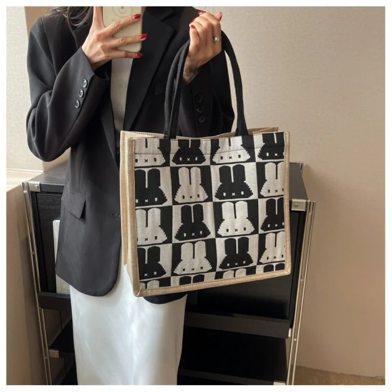 Bolso de mano con estampado de conejo para mujer, bolso de hombro de gran capacidad, bolso informal para mamá, para estudiantes universitarios, uso diario