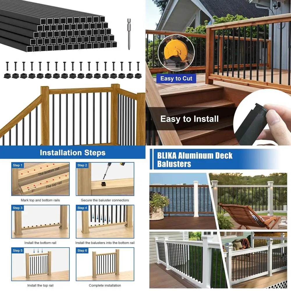 

26 квадратных полых металлических балясин для перил, черные шпиндели 3/4 дюйма, устойчивые к УФ-излучению, для деревянных или композитных систем ограждений