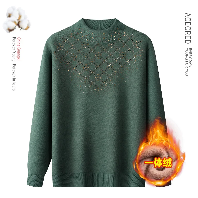 

Вязаный свитер для мамы среднего возраста, бархатный пуловер, топ, женская блузка на ромбовидной основе, утепленная теплая осенне-зимняя женская одежда