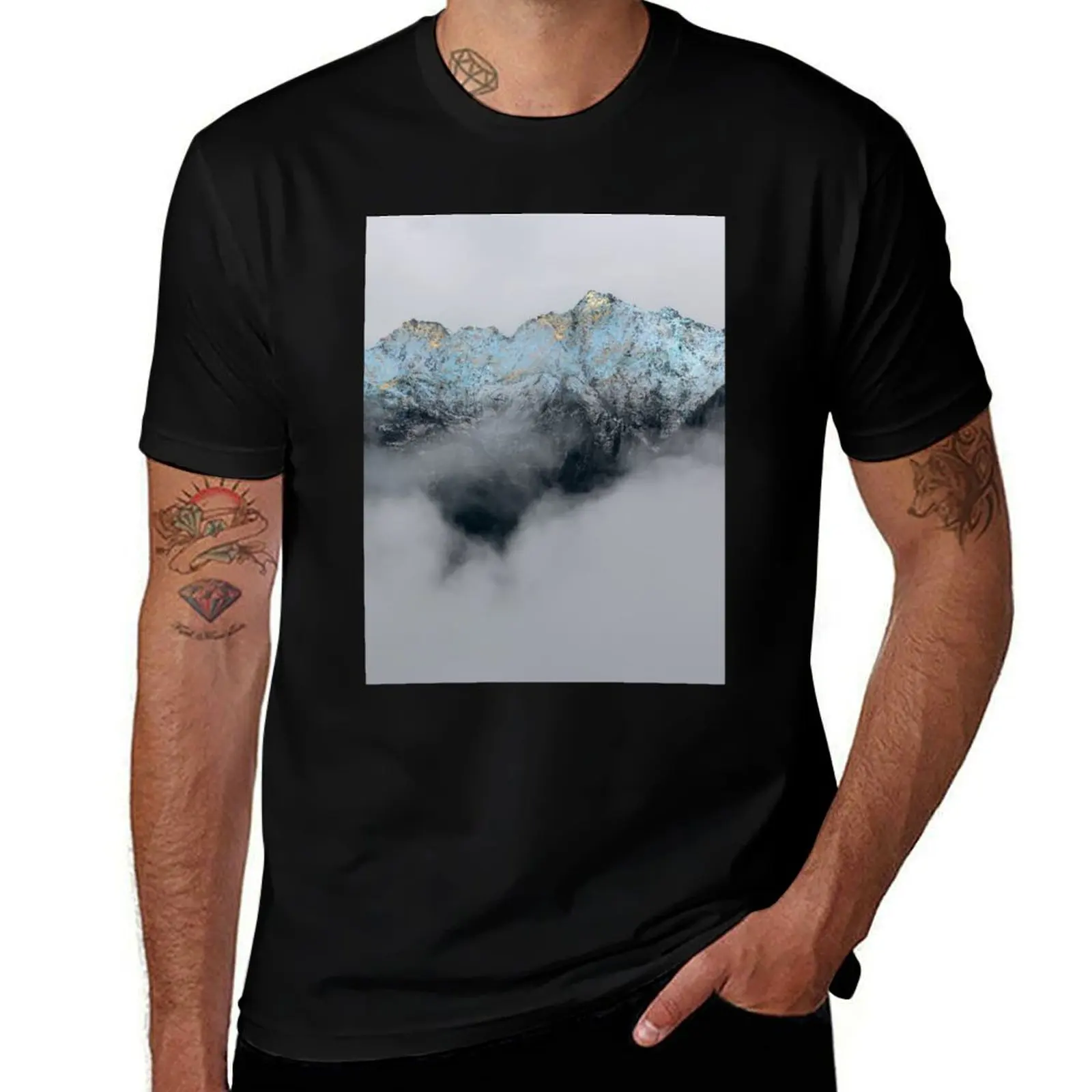 Teal Gold Misty Mountains T-Shirt Running Performance Short Sleeve Tee T-Shirt