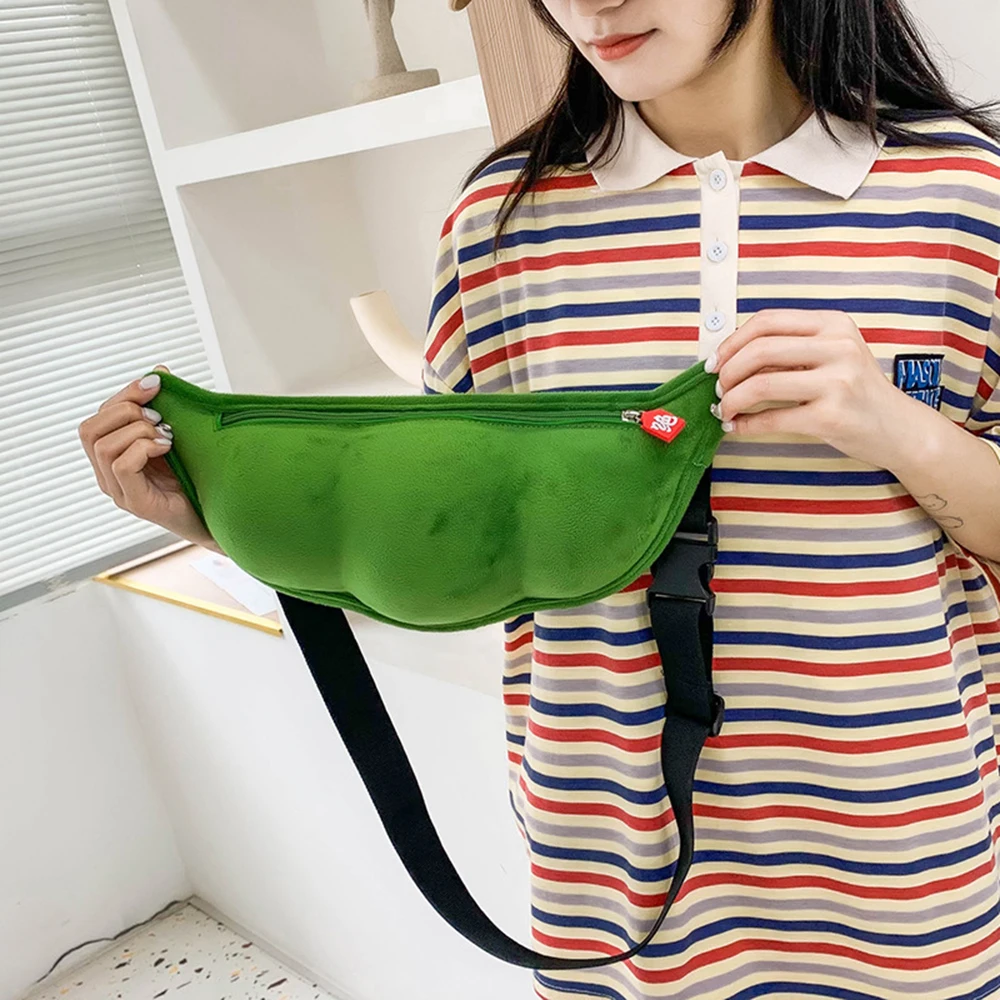 2024 Personality Plush Pea Shoulder Bag Creative Edamame Shape Ladies Messenger Bag Fun And Funny Chest Bag Bolsa De Mensajero