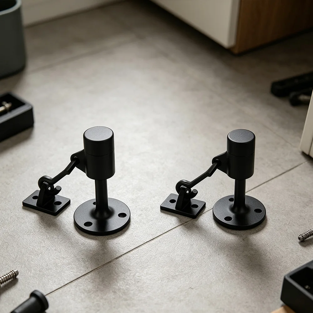 304 Stainless Steel Door Stopper with Thickened Steel Hook and Rubber Tip 2 Pack 4 Pack Black Floor Wall Mount