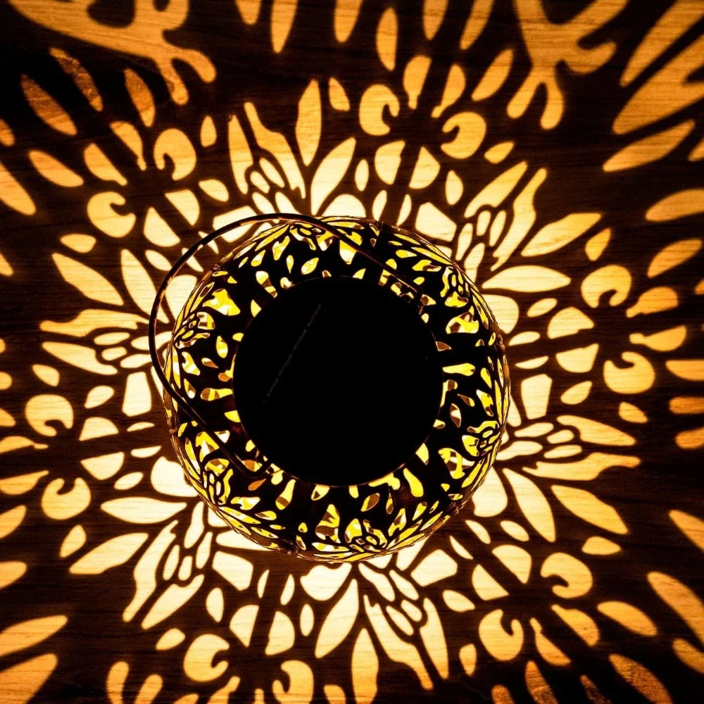 في الهواء الطلق حديقة المناظر الطبيعية الديكور أضواء الشمسية LED المعادن للماء أضواء فانوس مستديرة معلقة أضواء الإسقاط جوفاء #5