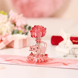 Valentines Day Greeting Card Romantic Cat Balloon Pop Up 3D Greetings Card Postcard Love Gifts For Couples Wife Husband Lovers