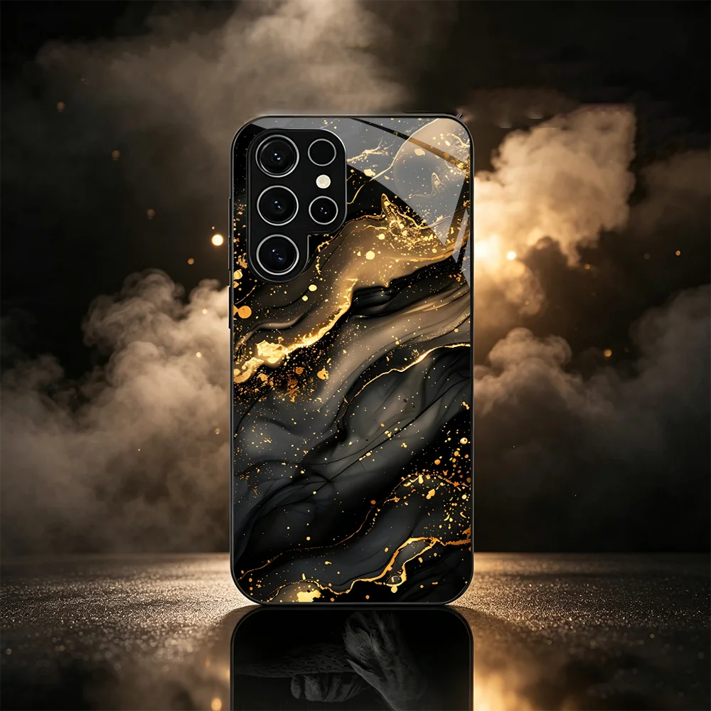 Black gold high-end texture Tempered Glass Fashion phone case for Samsung Galaxy S26/S25/S24/S23/S22/S21FE Ultra Plus Shockproof