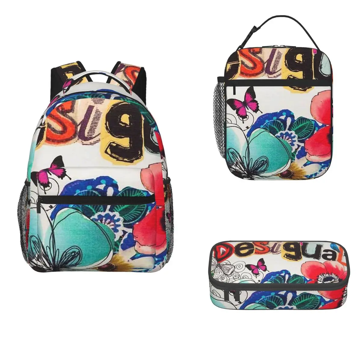 Desigual Custom Backpacks Boys Girls Bookbag Children School Bags Cartoon Kids Rucksack Lunch Bag Pen Bag Three-Piece Set