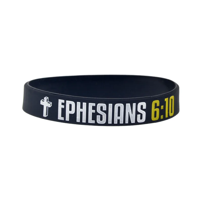 1PC/4PCS Jesus Silikonarmband JEREMIAH 33:3 PHILIPPIANS 4:13 EPHESIANS 6:10 LUKE 1:37 Gummiarmband Schwarz – Detail 2