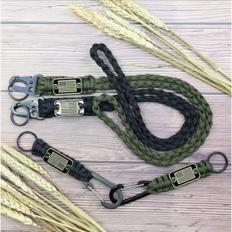 Multifunction Outdoor Paracord Hanging Rope Necklace Eagle Beak Buckle Keychain with Flag for Hanging Key Camera Wallet Whistle