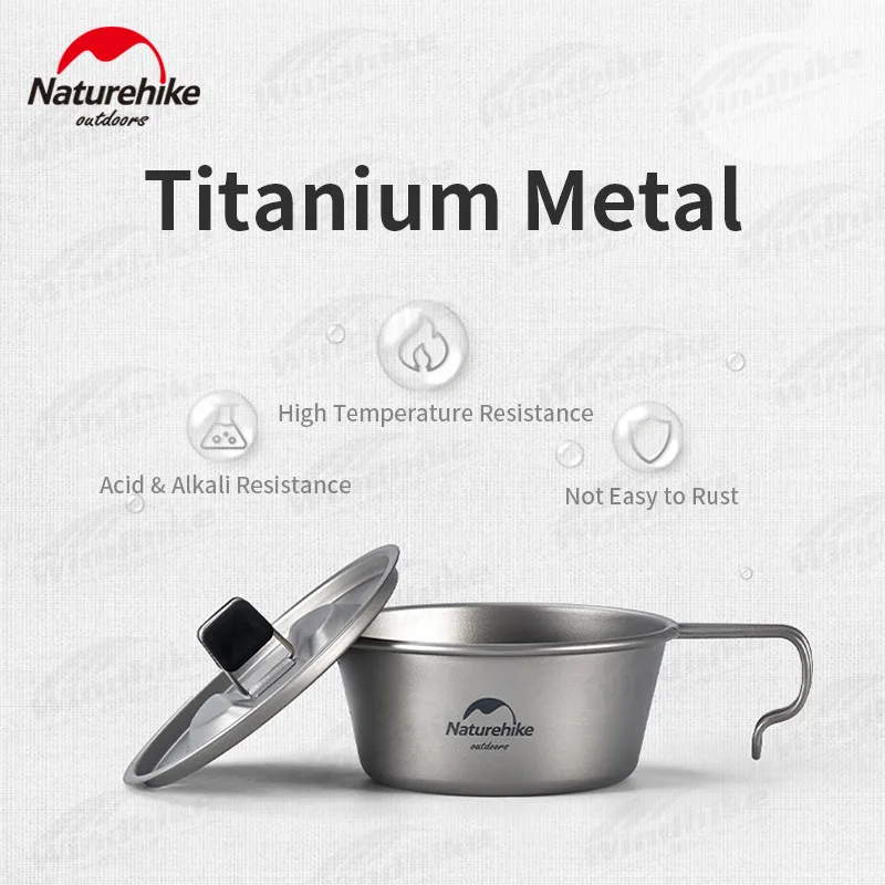 Naturehike Titanium Bowl 350ml/520ml Ultralight With Handle 90g/108g Travel Picnic Tableware Instant Noodles Bowl Pot With Cover