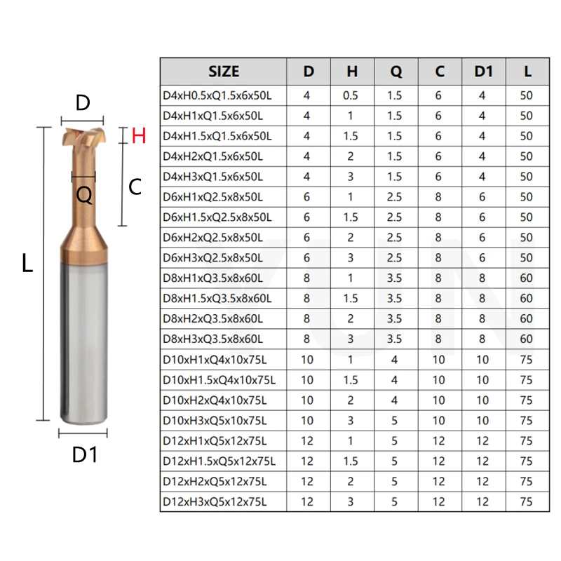 T Type Grooving Milling Cutter Overall Alloy Tungsten Steel Slotting Router Bits CNC Tool Endmill T-slot Milling D4mm-12mm