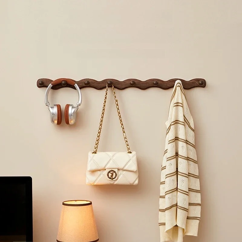 

Retro Solid Wood Clothes Hook, No-Drill Long Row Hanger, Wall-Mounted Coat Rack for Wardrobe, Entryway Multi-Hook Organizer