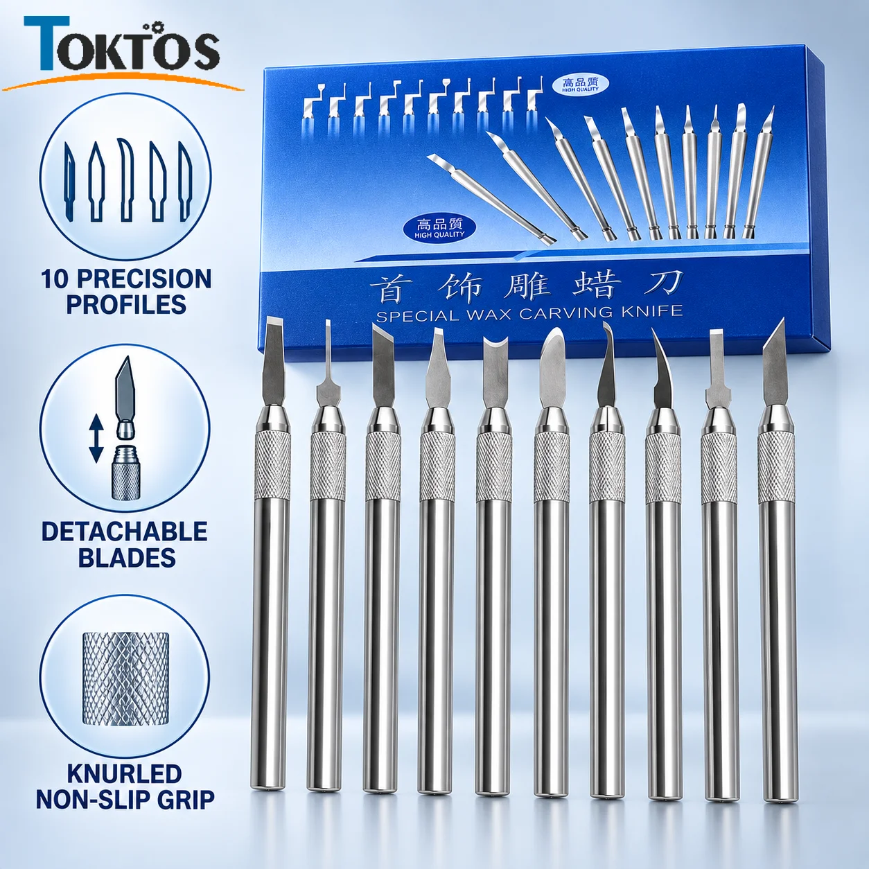TOKTOS 10PCS Wax Carving Knife Set Assorted Sculpting Blades for Jewelry Wax Clay Pottery Modeling Tools