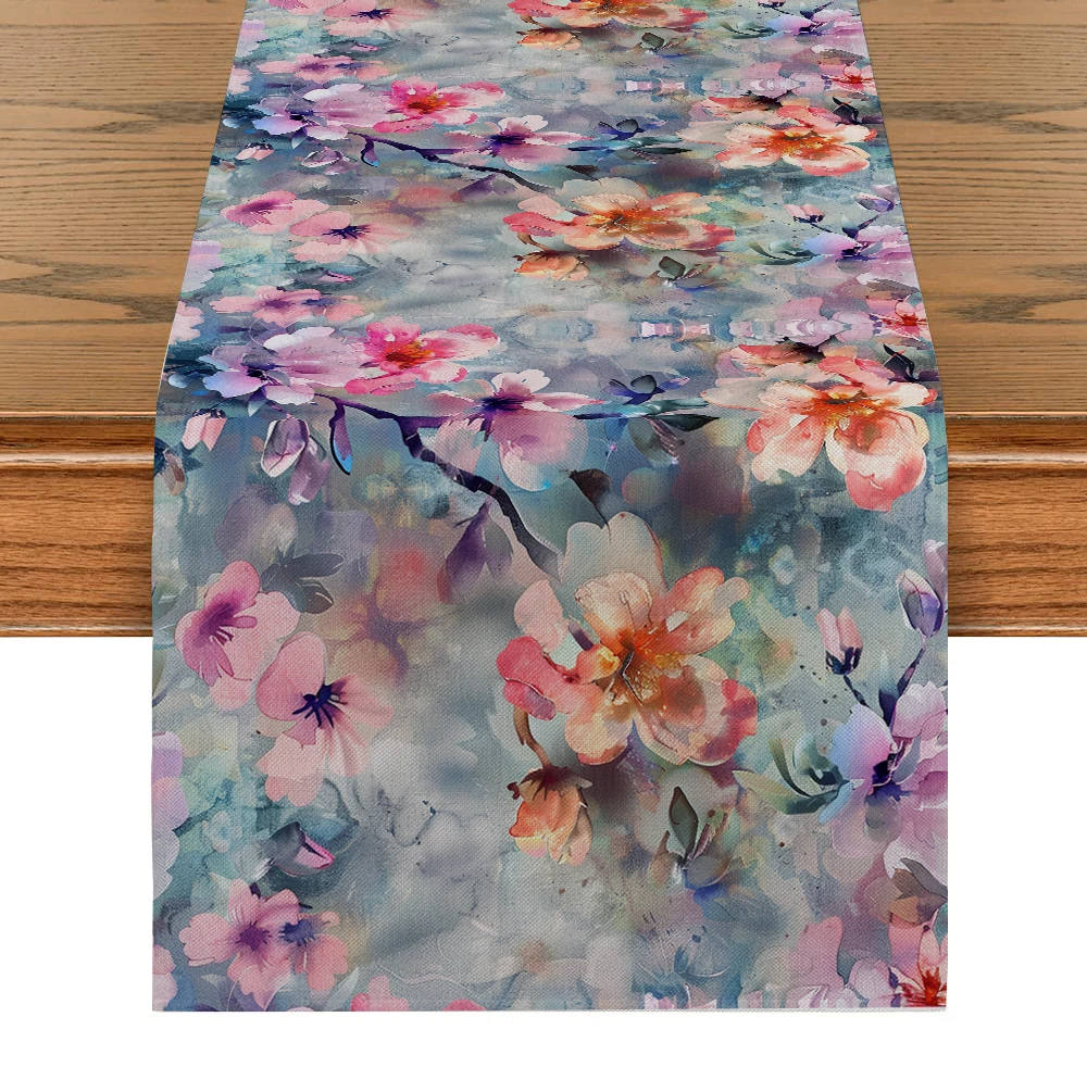 Watercolor Table Runner Party Decoration Plants Floral Table Runner Kitchen Table Wedding Decoration