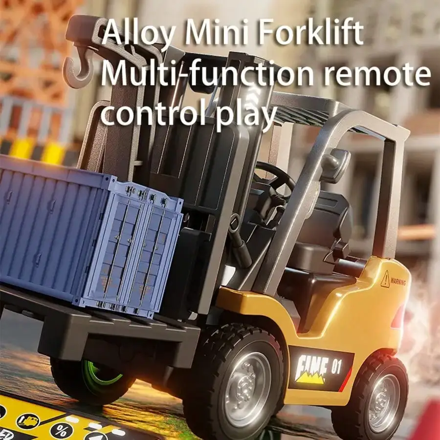 1/64 Mini RC Forklift, Remote Control Excavator, 11 Channel 2 Mode 2.4Ghz Remote Control Alloy Construction Vehicles Set With USB-C Rechargeable, 2 In 1 Transformable Lift Fork & Hook, Birthday Christmas Gift For Kids Adults Boys And Girls