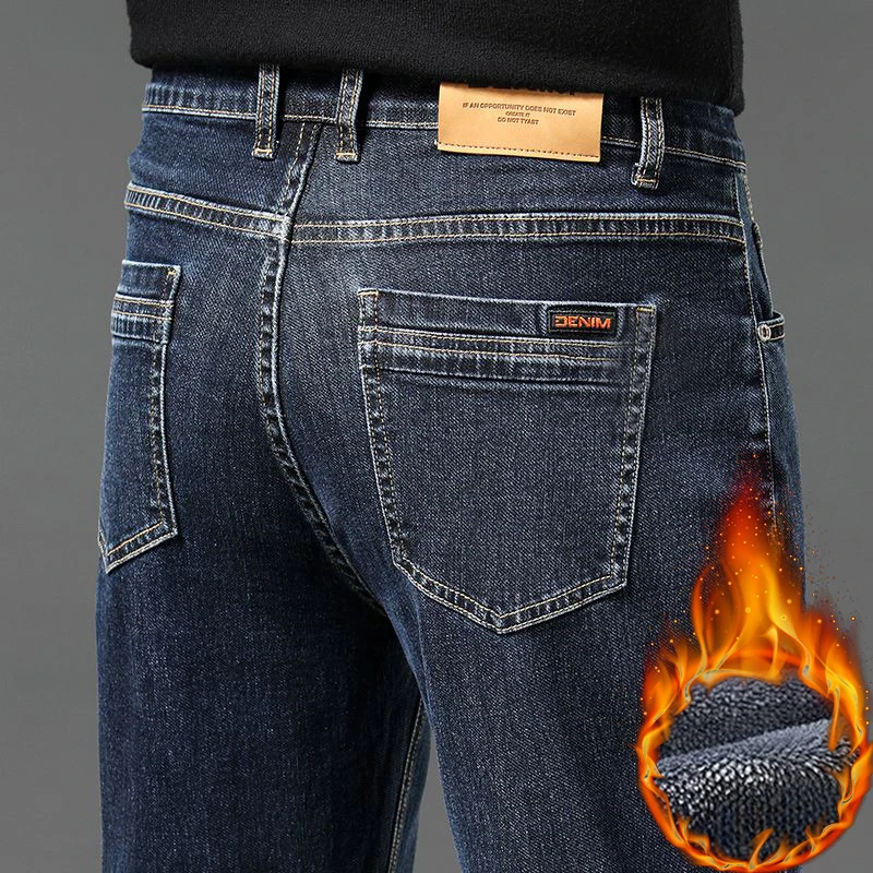 

Мужские джинсы из флиса премиум-класса, прямые, теплые, универсальные, для офиса и повседневной носки, модные, деловые, из денима