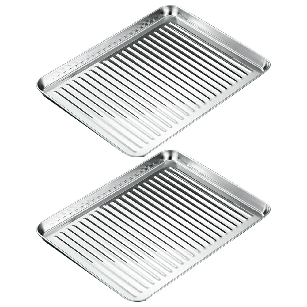 

2 Pcs Stainless Steel Bakeware Baking Trays for Oven Bread Toaster Replacement Tool Square Pan